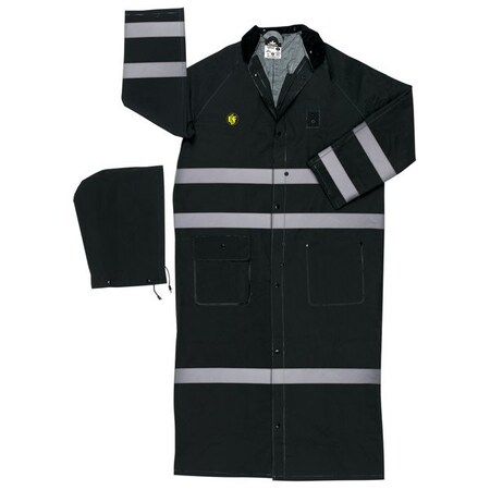 Mcr Safety .35mm Limited Flammability PVC/Polyester 60" Rider Coat, Detachable Hood, Silver Reflective FR267CRX2
